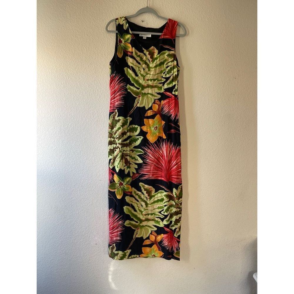 Vintage leaf print tropical midi dress with 10